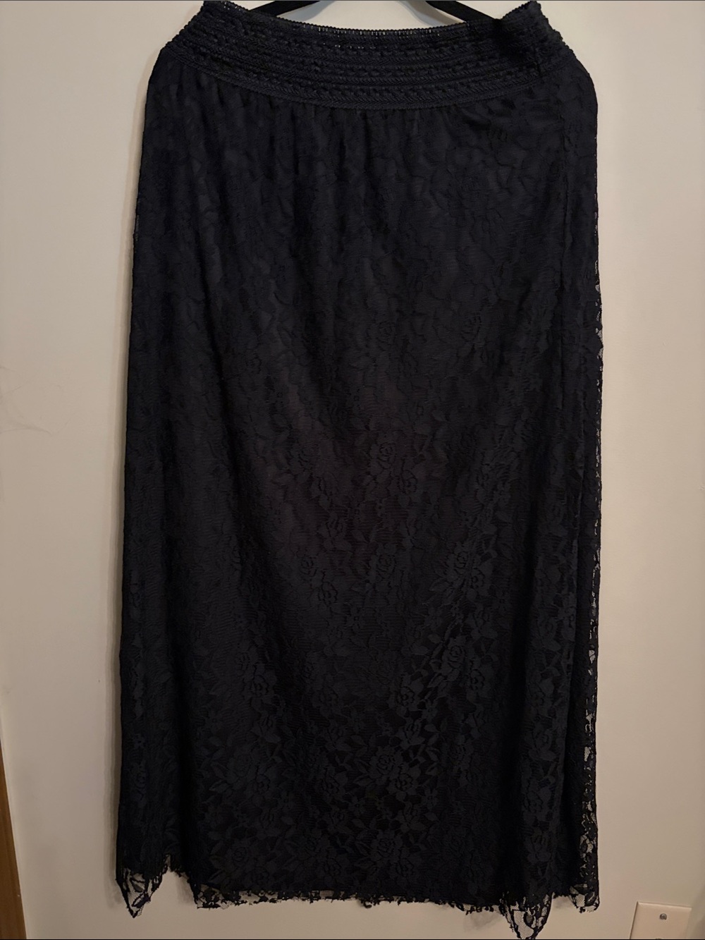 Black Lace Maxi Skirt with Smocked Waist
